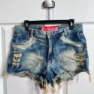 High Waist Distressed Denim Cut Off Shorts Jeans Size 10